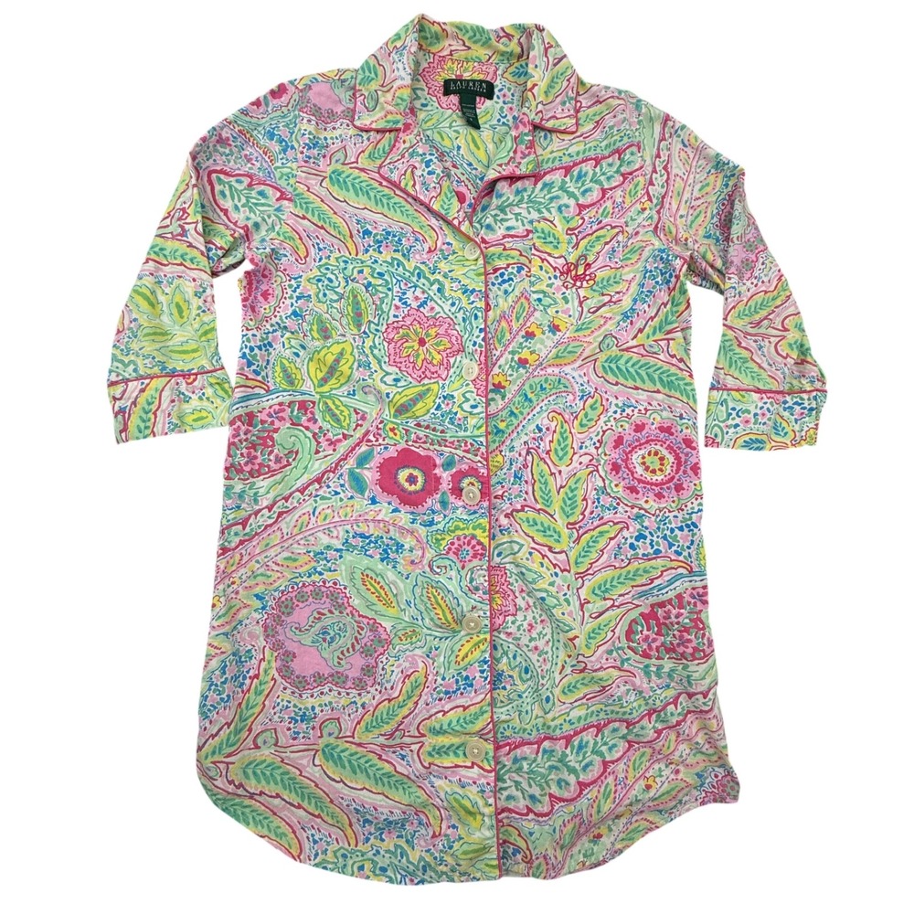 Lauren‎ Ralph Lauren Nightshirt Women Small Multicolor Paisley Cotton Button Up